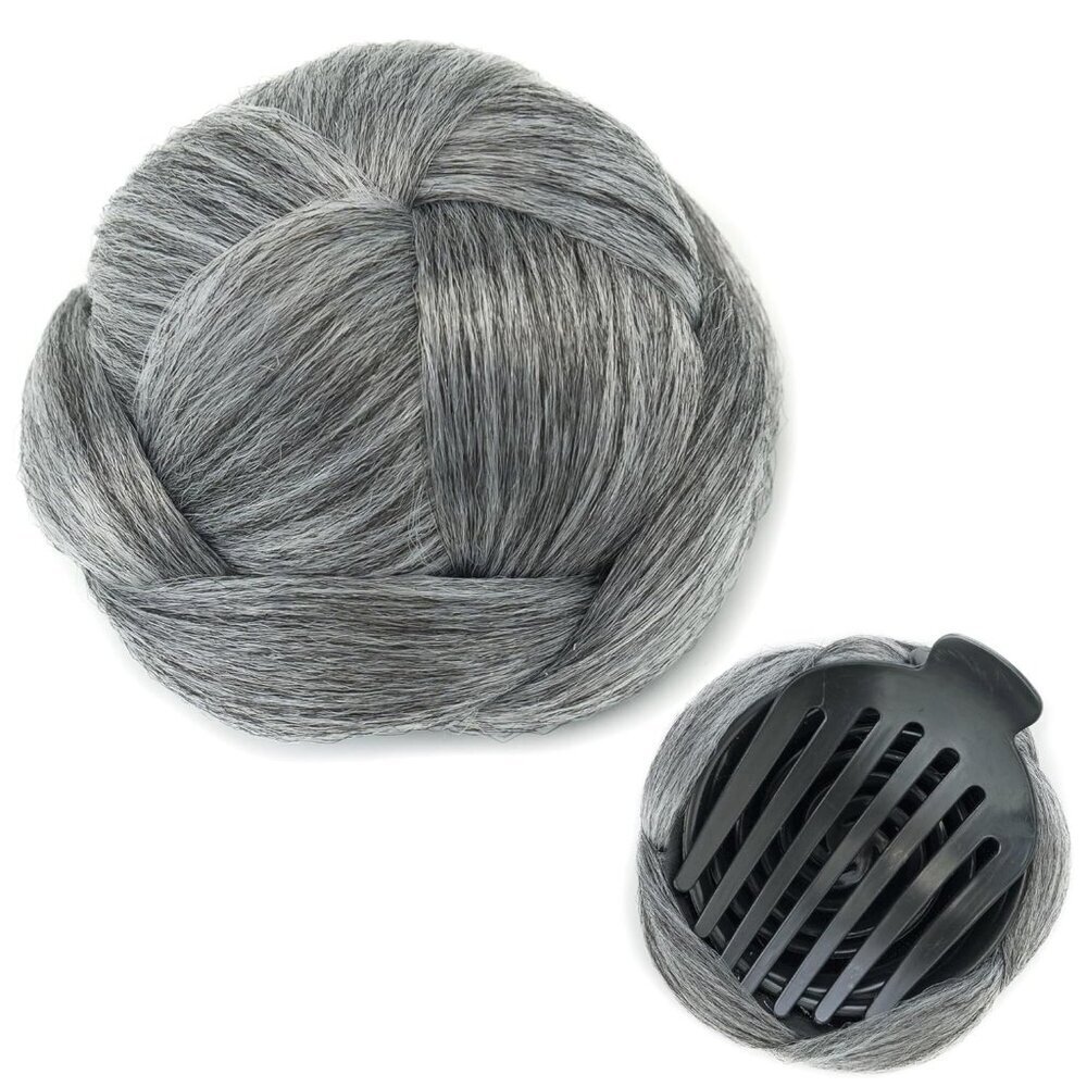 Braided Chignon Bun Maker Hairpiece Grey Updo Claw Hairdonut for Styling